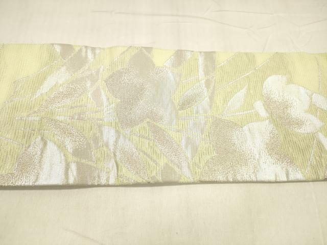 平和屋着物＊夏物　九寸名古屋帯　草花文　銀糸　正絹　逸品　DABD6654cm