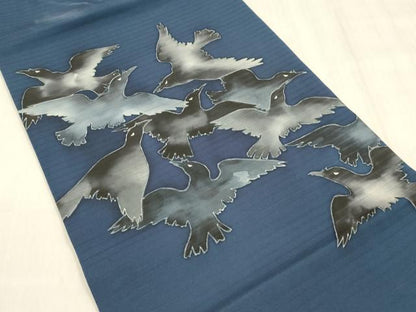 平和屋着物＊夏物 絽塩瀬 つけ帯 手描き 烏 カラス 正絹 逸品 DABD6656cm