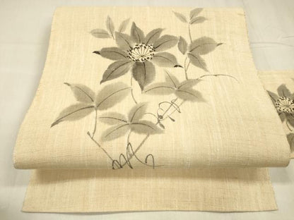 平和屋着物＊夏物 八寸名古屋帯 手描き 草花文 正絹 逸品 DABD6657cm