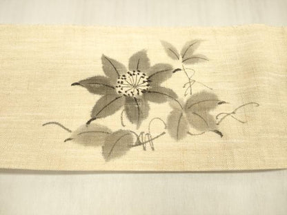 平和屋着物＊夏物 八寸名古屋帯 手描き 草花文 正絹 逸品 DABD6657cm
