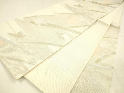 平和屋着物＊夏物 六通柄袋帯 草葉文 銀糸 正絹 逸品 DABD6658cm