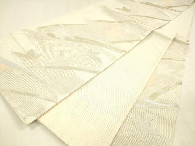 平和屋着物＊夏物 六通柄袋帯 草葉文 銀糸 正絹 逸品 DABD6658cm