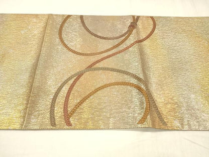 平和屋着物＊夏物　太鼓柄袋帯　ふくれ織　総刺繍　結び紐文　金糸　引箔　正絹　逸品　DABD6661cm