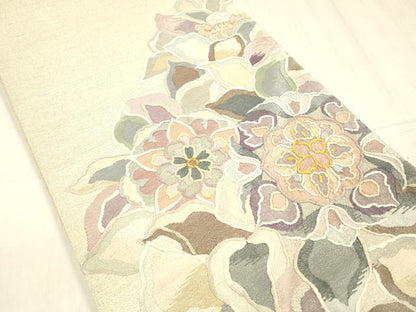 平和屋着物▽太鼓柄袋帯　スリーシーズン　春夏秋　刺繍　草花文　金銀糸　正絹　逸品　DABD6662cm