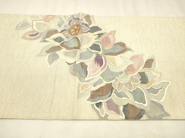 平和屋着物▽太鼓柄袋帯　スリーシーズン　春夏秋　刺繍　草花文　金銀糸　正絹　逸品　DABD6662cm