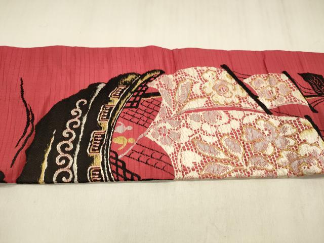 平和屋着物＊夏物　アンティーク　大正ロマン　九寸名古屋　総手刺繍　花籠文　銀糸　正絹　逸品　CABE0308hy 平和屋着物＊夏物 アンティーク 大正ロマン 九寸名古屋 総手刺繍 花籠