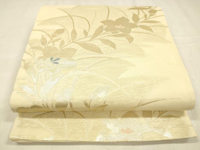 平和屋着物＊夏物 六通柄袋帯 草花文 金糸 正絹 逸品 DABD6665cm
