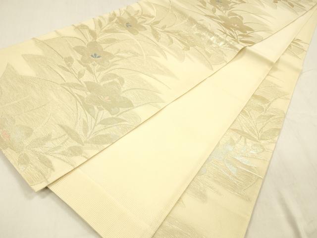 平和屋着物＊夏物 六通柄袋帯 草花文 金糸 正絹 逸品 DABD6665cm