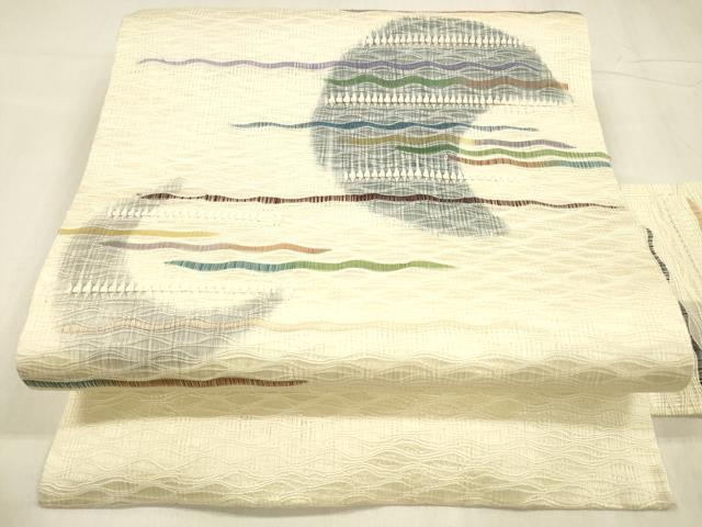 平和屋着物＊夏物 九寸名古屋帯 横段文 月 正絹 逸品 DABD6666cm