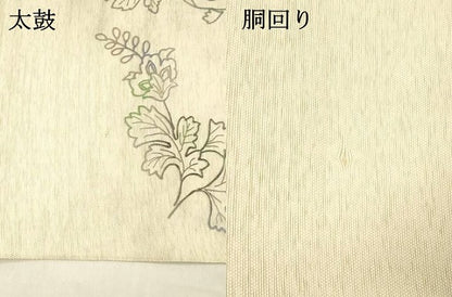 平和屋着物＊夏物 両面 太鼓柄袋帯 作家物 草花文 長尺 正絹 逸品 DABD6667cm