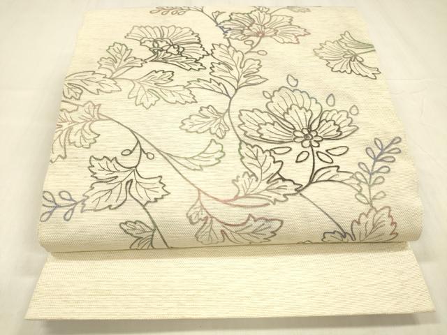 平和屋着物＊夏物 両面 太鼓柄袋帯 作家物 草花文 長尺 正絹 逸品 DABD6667cm