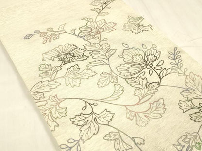 平和屋着物＊夏物 両面 太鼓柄袋帯 作家物 草花文 長尺 正絹 逸品 DABD6667cm