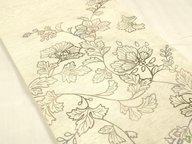 平和屋着物＊夏物 両面 太鼓柄袋帯 作家物 草花文 長尺 正絹 逸品 DABD6667cm