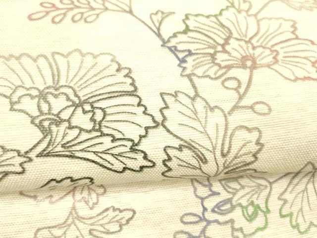 平和屋着物＊夏物 両面 太鼓柄袋帯 作家物 草花文 長尺 正絹 逸品 DABD6667cm
