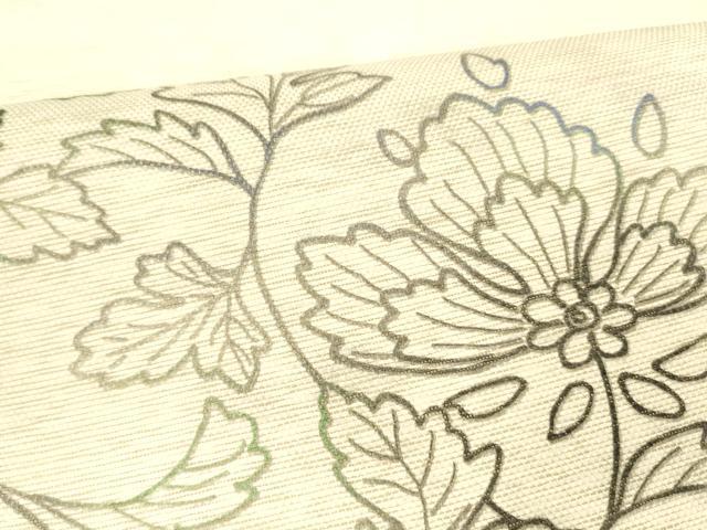 平和屋着物＊夏物 両面 太鼓柄袋帯 作家物 草花文 長尺 正絹 逸品 DABD6667cm