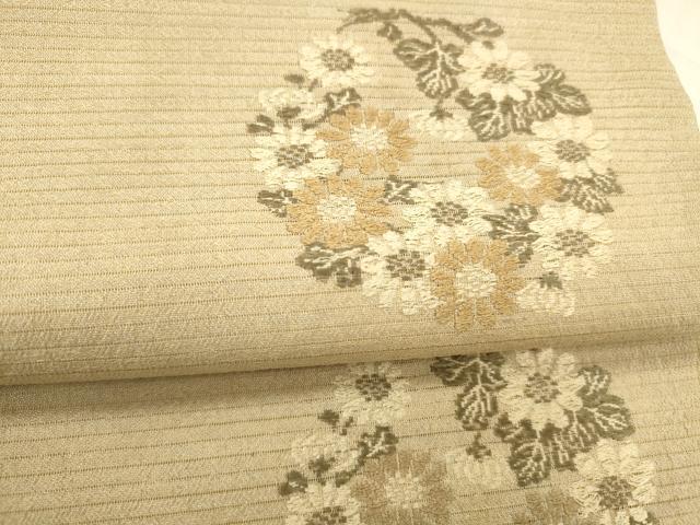 平和屋着物＊夏物　アンティーク　大正ロマン　九寸名古屋帯　絽縮緬　唐織　草花文　正絹　逸品　DABD6669cm 平和屋着物＊夏物 アンティーク 大正ロマン 九寸名古屋帯 絽縮緬 唐織 草花