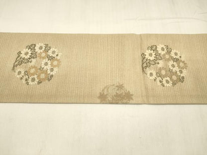 平和屋着物＊夏物　アンティーク　大正ロマン　九寸名古屋帯　絽縮緬　唐織　草花文　正絹　逸品　DABD6669cm