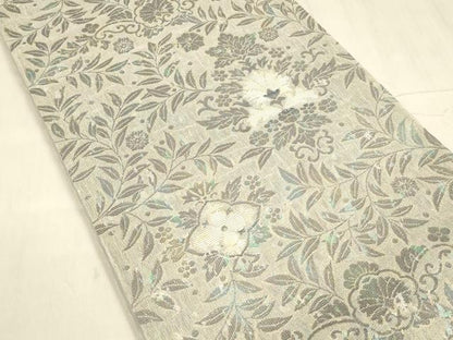 平和屋着物▽両方向　全通柄袋帯　スリーシーズン　春夏秋　螺鈿箔　草花文　金銀糸　やまと誂製　正絹　逸品　DABD6670cm