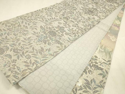 平和屋着物▽両方向　全通柄袋帯　スリーシーズン　春夏秋　螺鈿箔　草花文　金銀糸　やまと誂製　正絹　逸品　DABD6670cm