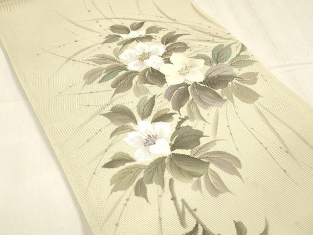 平和屋着物＊夏物 太鼓柄 本袋帯 作家物 手描き 刺繍 草花文 銀彩 正絹 逸品 DABD6671cm