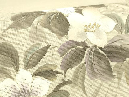 平和屋着物＊夏物 太鼓柄 本袋帯 作家物 手描き 刺繍 草花文 銀彩 正絹 逸品 DABD6671cm