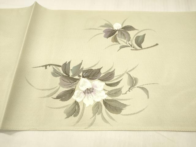 平和屋着物＊夏物 太鼓柄 本袋帯 作家物 手描き 刺繍 草花文 銀彩 正絹 逸品 DABD6671cm