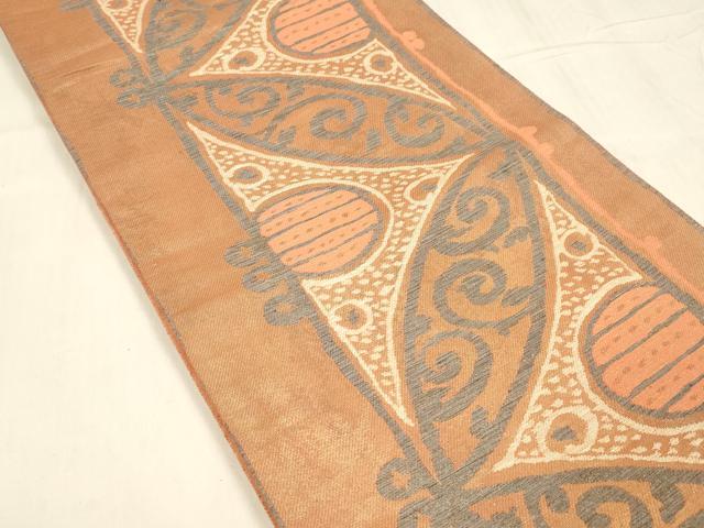 平和屋着物▽六通柄袋帯　スリーシーズン　春夏秋　唐草文　銀糸　正絹　逸品　DABD6673cm