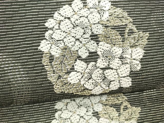 平和屋着物＊夏物　つけ帯　流水草花文　黒地　金銀糸　正絹　逸品　DABD6674cm