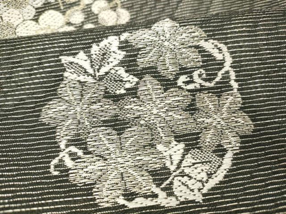 平和屋着物＊夏物　つけ帯　流水草花文　黒地　金銀糸　正絹　逸品　DABD6674cm