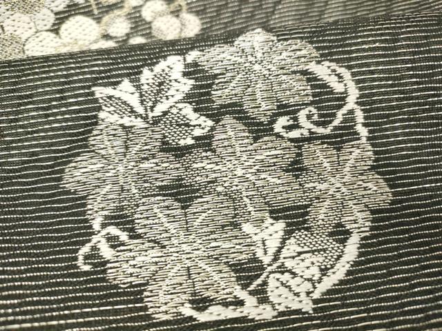 平和屋着物＊夏物　つけ帯　流水草花文　黒地　金銀糸　正絹　逸品　DABD6674cm