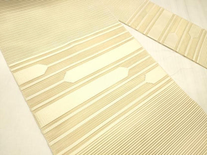平和屋着物＊夏物 絽綴れ 八寸名古屋帯 横段文 肌色 正絹 逸品 DABD6676cm