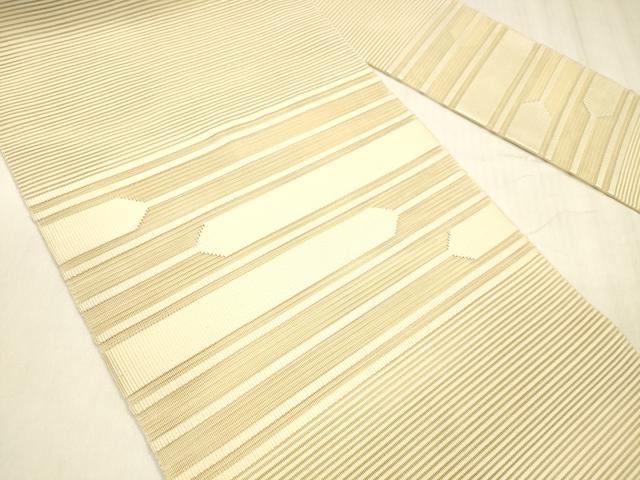 平和屋着物＊夏物 絽綴れ 八寸名古屋帯 横段文 肌色 正絹 逸品 DABD6676cm