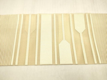 平和屋着物＊夏物 絽綴れ 八寸名古屋帯 横段文 肌色 正絹 逸品 DABD6676cm