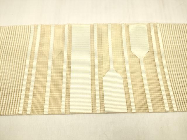 平和屋着物＊夏物 絽綴れ 八寸名古屋帯 横段文 肌色 正絹 逸品 DABD6676cm