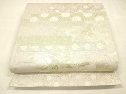 平和屋着物＊夏物 六通柄袋帯 草花文 金銀糸 正絹 逸品 DABD6680cm