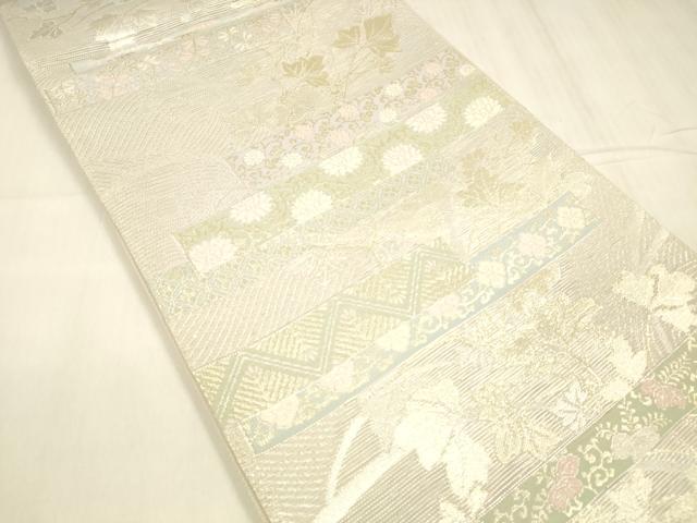 平和屋着物＊夏物 六通柄袋帯 草花文 金銀糸 正絹 逸品 DABD6680cm