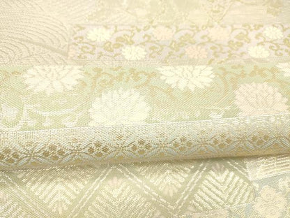 平和屋着物＊夏物 六通柄袋帯 草花文 金銀糸 正絹 逸品 DABD6680cm