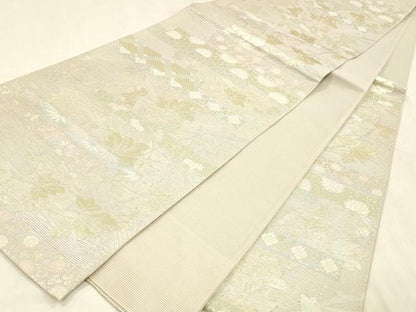 平和屋着物＊夏物 六通柄袋帯 草花文 金銀糸 正絹 逸品 DABD6680cm