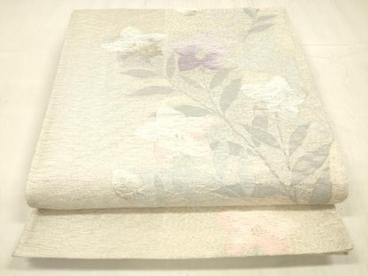 平和屋着物＊夏物 六通柄袋帯 草花文 金銀糸 正絹 逸品 DABD6681cm