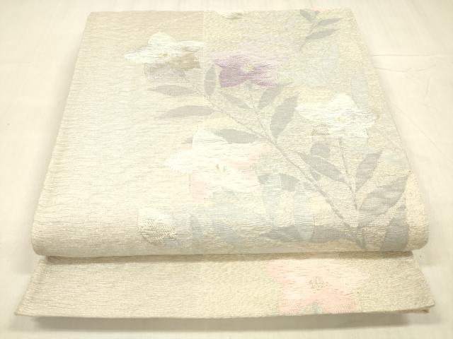 平和屋着物＊夏物 六通柄袋帯 草花文 金銀糸 正絹 逸品 DABD6681cm