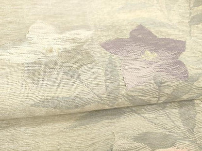 平和屋着物＊夏物 六通柄袋帯 草花文 金銀糸 正絹 逸品 DABD6681cm