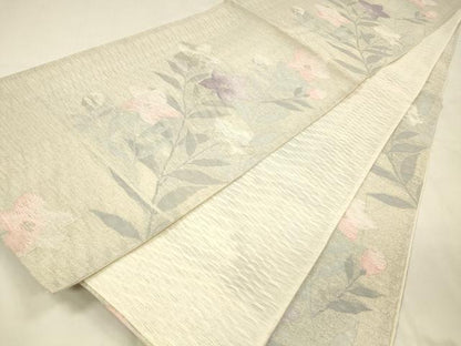 平和屋着物＊夏物 六通柄袋帯 草花文 金銀糸 正絹 逸品 DABD6681cm