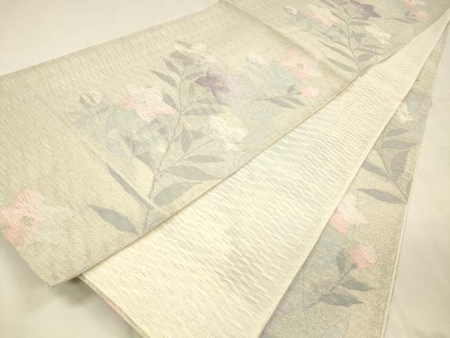 平和屋着物＊夏物 六通柄袋帯 草花文 金銀糸 正絹 逸品 DABD6681cm