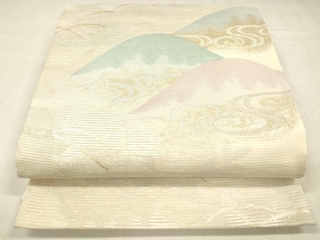 平和屋着物＊夏物 六通柄袋帯 遠山流水芝文 金銀糸 正絹 逸品 DABD6683cm