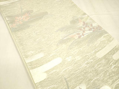 平和屋着物＊夏物 六通柄袋帯 草葉文 金銀糸 正絹 逸品 DABD6684cm