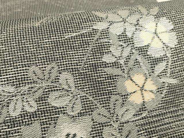 平和屋着物＊夏物 六通柄 京袋帯 草花文 黒地 銀糸 DABD6685cm