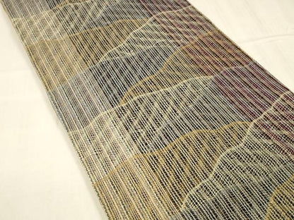 平和屋着物▽六通柄　本袋帯　スリーシーズン　春夏秋　抽象間道　金糸　正絹　逸品　DABD6687cm