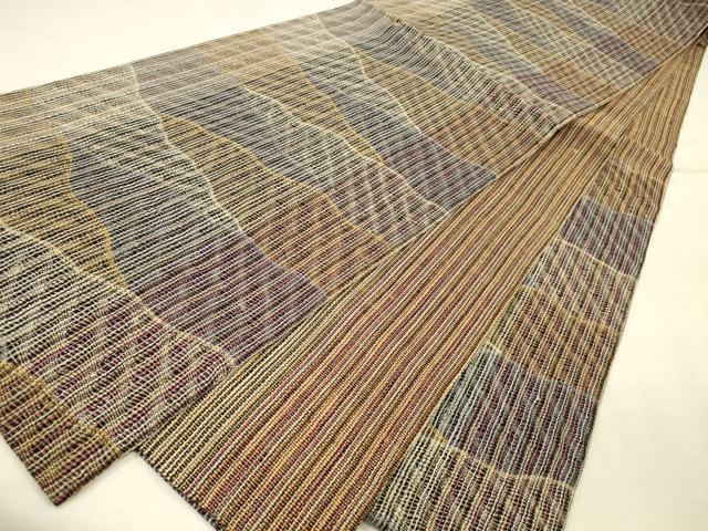 平和屋着物▽六通柄　本袋帯　スリーシーズン　春夏秋　抽象間道　金糸　正絹　逸品　DABD6687cm