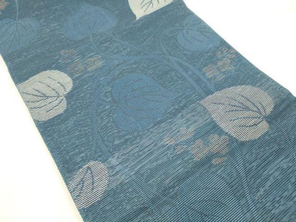 平和屋着物＊夏物 六通柄 本袋帯 蔦の葉花文 銀糸 正絹 逸品 DABD6689cm