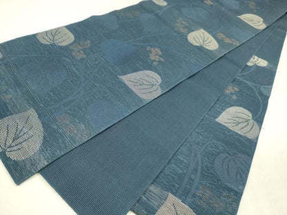 平和屋着物＊夏物 六通柄 本袋帯 蔦の葉花文 銀糸 正絹 逸品 DABD6689cm
